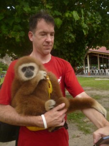 Me cuddling a monkey