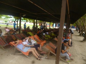 Lazing on deck chairs